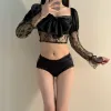 2026 Bestseller one-piece dropshipping Solid color Japanese-style pure desire style hollowed-out high-waisted seamless lace Underwear for ladies' Temptation Three details Picture
